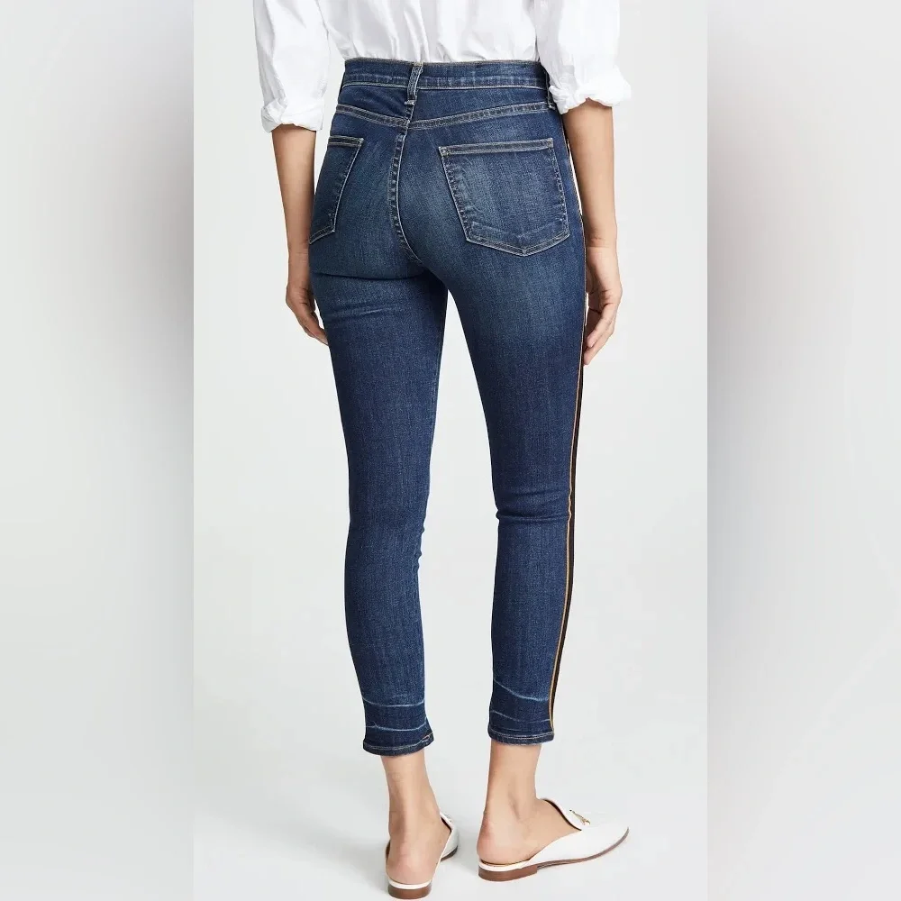 NEW Veronica Beard Crop Slim Fit Button Fly Tuxedo Stripe Jeans in Dark Wash - Picture 6 of 12